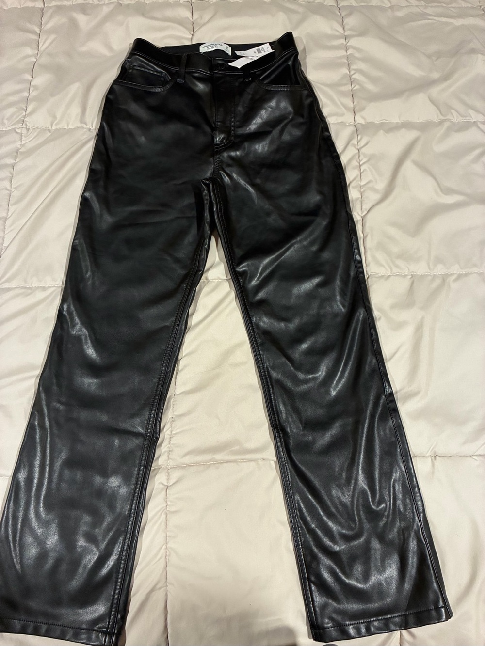 Abercrombie & Fitch Black Faux Leather High Waist 90s Straight-Leg Pants